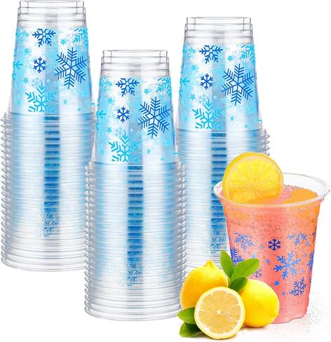 Meanplan Snowflake Cups, Disposable Plastic Clear Party Cups Winter Party Favors for Kids Birthday Holiday Baby Shower Party Decoration Guest Coffee Tea Water Milk Drinking Supplies (36 Pieces) in Saudi Arabia