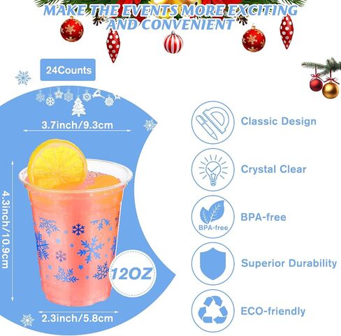 Meanplan Snowflake Cups, Disposable Plastic Clear Party Cups Winter Party Favors for Kids Birthday Holiday Baby Shower Party Decoration Guest Coffee Tea Water Milk Drinking Supplies (36 Pieces) in Saudi Arabia