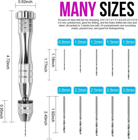 Pin Vise for Resin Casting Molds, LEOBRO Steel Hand Drill, Resin Drill with 10 PCS Drill Bit, Precision Hand Drill Tools for Epoxy Resin Arts Crafts, Wood, Clay, DIY Resin Keychain Jewelry Making in Saudi Arabia