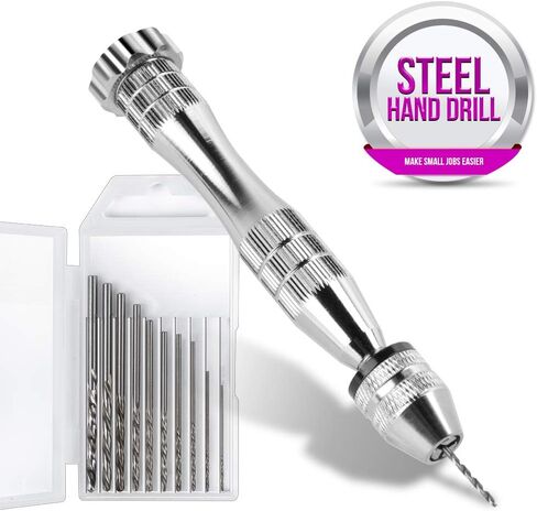 Pin Vise for Resin Casting Molds, LEOBRO Steel Hand Drill, Resin Drill with 10 PCS Drill Bit, Precision Hand Drill Tools for Epoxy Resin Arts Crafts, Wood, Clay, DIY Resin Keychain Jewelry Making in Saudi Arabia