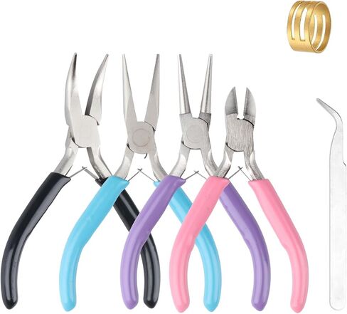 Jewelry Pliers Set, 4 Pack Jewelry Making Pliers Tools with Needle/Chain Nose Pliers, Round Nose Pliers, Bent Nose Pliers, Wire Cutters for Crafts Jewelry Making Supplies in Kuwait