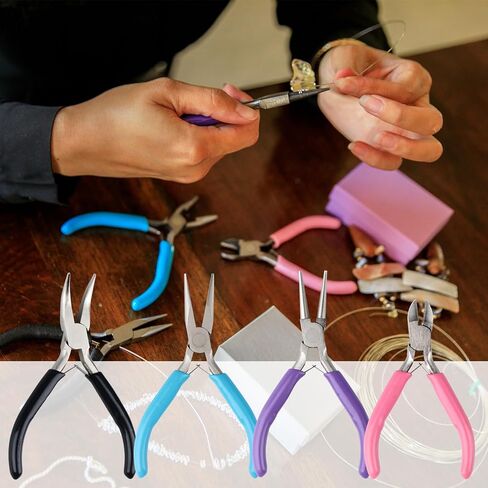 Jewelry Pliers Set, 4 Pack Jewelry Making Pliers Tools with Needle/Chain Nose Pliers, Round Nose Pliers, Bent Nose Pliers, Wire Cutters for Crafts Jewelry Making Supplies in Kuwait