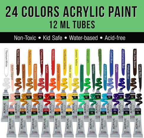 U.S. Art Supply 50-Piece Complete Artist Painting and Drawing Set in Wood Storage Case - 24 Acrylic Paint Colors, 4 Brushes, 12 Colored & 2 Graphite Pencils, Painting Palette, Manikin - Kids, Students in Saudi Arabia