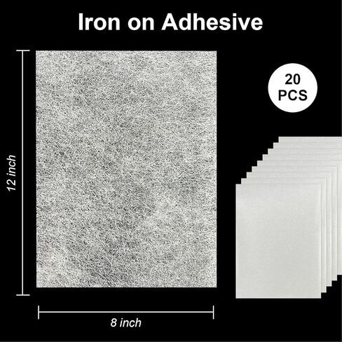 PLANTIONAL Light Weight Fusible Bonding Web: Stitch Witchery 20 Sheets, 8" x 12" Stitch Witchery Fusible Webbing for Fabric Applique DIY Crafts Supplies in Kuwait