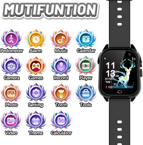 OVV Kids Waterproof Smart Watch Boys Girls Age 3-12 with 26 Game 1.44'' HD Touch Screen Music Player Camera Video Recorder 12/24 Hr Clock Pedometer Alarm Torch Calculator Children Learning Toys in Kuwait
