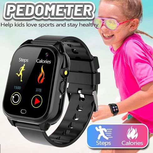 OVV Kids Waterproof Smart Watch Boys Girls Age 3-12 with 26 Game 1.44'' HD Touch Screen Music Player Camera Video Recorder 12/24 Hr Clock Pedometer Alarm Torch Calculator Children Learning Toys in Kuwait