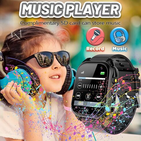 OVV Kids Waterproof Smart Watch Boys Girls Age 3-12 with 26 Game 1.44'' HD Touch Screen Music Player Camera Video Recorder 12/24 Hr Clock Pedometer Alarm Torch Calculator Children Learning Toys in Kuwait