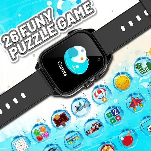 OVV Kids Waterproof Smart Watch Boys Girls Age 3-12 with 26 Game 1.44'' HD Touch Screen Music Player Camera Video Recorder 12/24 Hr Clock Pedometer Alarm Torch Calculator Children Learning Toys in Kuwait