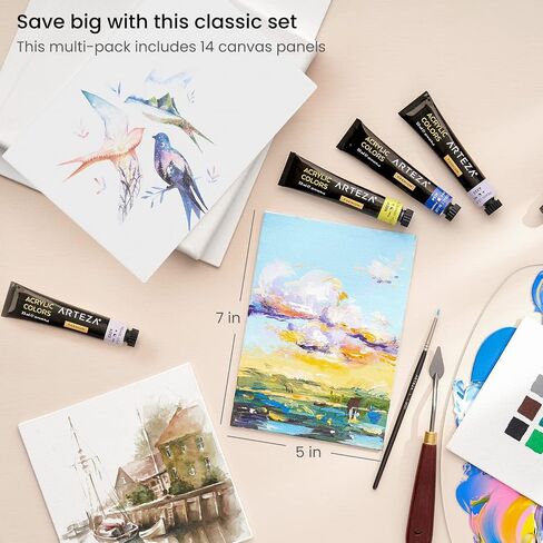 لوحات قماشية للرسم من أرتيزا، عبوة من 14 قطعة، 5 × 7 بوصات، لوحات قماشية فنية بيضاء فارغة، 100% قطن، 8 أوقية جيسو معدة، لوازم فنية للبالغين والمراهقين، لصب الأكريليك والرسم الزيتي in Saudi Arabia