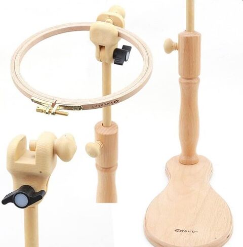 Nurge 190-1 Adjustable Embroidery Table Stand and Embroidery Hoop , Cross Stitch Hoop Stand, Embroidery Hoop Holder. Hand Polished Natural Wood… (190/1 + 2 Embroidery Hoops) in Kuwait