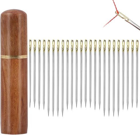 إبر الخياطة اليدوية ذاتية الخيط - 24 قطعة من الإبر سهلة الخيط للخياطة اليدوية، إبرة تطريز جانبية ذاتية الخيط مع نمط نحت بإبرة خشبية in Kuwait