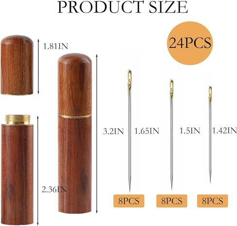 إبر الخياطة اليدوية ذاتية الخيط - 24 قطعة من الإبر سهلة الخيط للخياطة اليدوية، إبرة تطريز جانبية ذاتية الخيط مع نمط نحت بإبرة خشبية in Kuwait