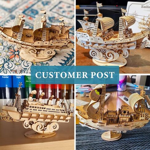 RoWood 3D Wooden Puzzle for Adults, Vintage Wooden Watercraft Model Kit to Build, Best Gift Ideas - Sailling Ship in Kuwait