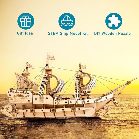 RoWood 3D Wooden Puzzle for Adults, Vintage Wooden Watercraft Model Kit to Build, Best Gift Ideas - Sailling Ship in Kuwait