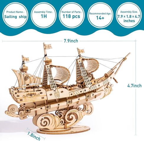 RoWood 3D Wooden Puzzle for Adults, Vintage Wooden Watercraft Model Kit to Build, Best Gift Ideas - Sailling Ship in Kuwait