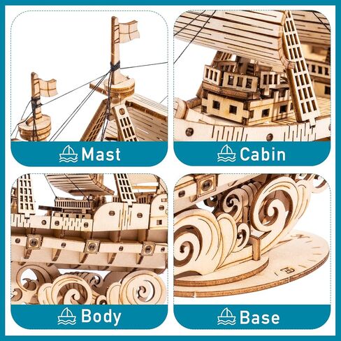 RoWood 3D Wooden Puzzle for Adults, Vintage Wooden Watercraft Model Kit to Build, Best Gift Ideas - Sailling Ship in Kuwait