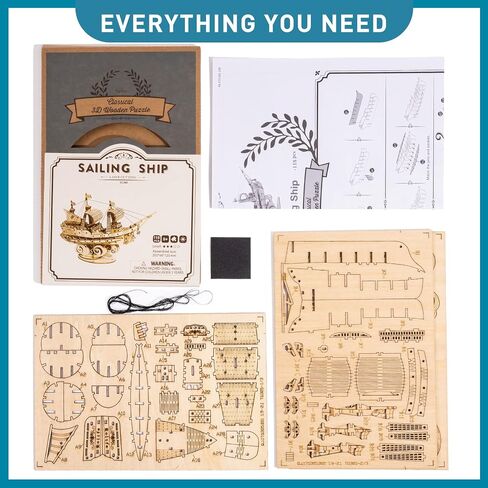 RoWood 3D Wooden Puzzle for Adults, Vintage Wooden Watercraft Model Kit to Build, Best Gift Ideas - Sailling Ship in Kuwait