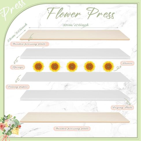 مجموعة ضغط الزهور الكبيرة من Tatuo مكونة من 6 طبقات مقاس 12.6 × 9.05 بوصة مع المزيد من ورق ضغط الزهور، طقم ضغط الزهور للبالغين والأطفال هدية عيد الميلاد in Kuwait