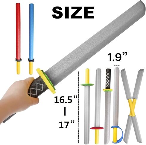 سيوف إسفنجية من Voccim مقاس 17 بوصة للأطفال - 8 قطع سلاح الفارس المحارب وسيف القرصان العملاق مجموعة ألعاب التظاهر للأولاد والبنات هدية للأطفال الصغار، اللعب في الهواء الطلق in Kuwait