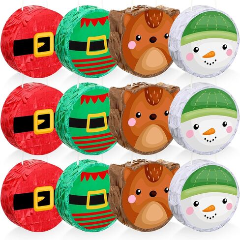 Liliful 12 Pcs Mini Christmas Pinata Bulk Small Xmas Pinata Santa Claus Snowman Elf Elk Pinata Christmas Tree Decor Christmas Mexican Pinata for Birthday Christmas Holiday Decoration, 4 x 4 x 1.5'' in Saudi Arabia