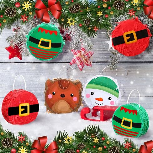 Liliful 12 Pcs Mini Christmas Pinata Bulk Small Xmas Pinata Santa Claus Snowman Elf Elk Pinata Christmas Tree Decor Christmas Mexican Pinata for Birthday Christmas Holiday Decoration, 4 x 4 x 1.5'' in Saudi Arabia