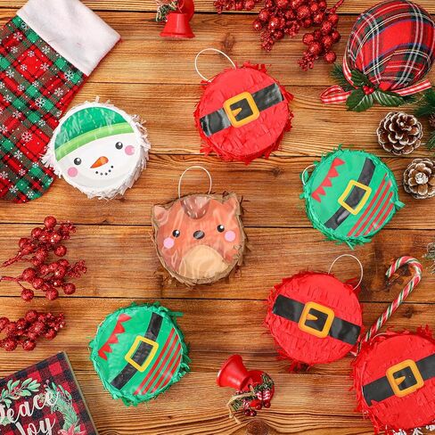 Liliful 12 Pcs Mini Christmas Pinata Bulk Small Xmas Pinata Santa Claus Snowman Elf Elk Pinata Christmas Tree Decor Christmas Mexican Pinata for Birthday Christmas Holiday Decoration, 4 x 4 x 1.5'' in Saudi Arabia