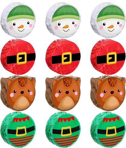 Liliful 12 Pcs Mini Christmas Pinata Bulk Small Xmas Pinata Santa Claus Snowman Elf Elk Pinata Christmas Tree Decor Christmas Mexican Pinata for Birthday Christmas Holiday Decoration, 4 x 4 x 1.5'' in Saudi Arabia