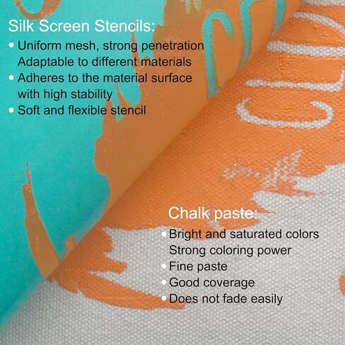 BOOLOOEN ذاتية اللصق استنسل الشاشة الحريرية معجون الطباشير مجموعة المبتدئين 21 قطعة، شبكة نقل طلاء معجون الطباشير لطلاء الاستنسل على الخشب DIY تي شيرت الشرفة علامة ديكور المزرعة in Kuwait