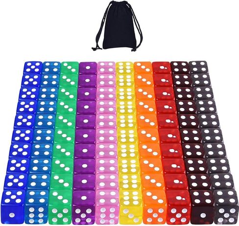 AUSTOR 100 Pcs 6 Sided Game Dice Set, 16mm D6 Dice with Velvet Pouch in Kuwait
