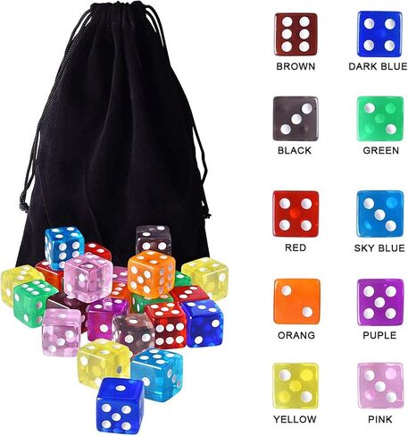 AUSTOR 100 Pcs 6 Sided Game Dice Set, 16mm D6 Dice with Velvet Pouch in Kuwait