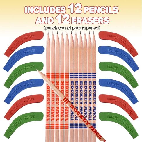 ArtCreativity Hockey Pencils for Kids and Adults - Set of 12 - Includes 9 Inch Pencils with Eraser Topper - Unique School Stationary Supplies - Birthday Party Favor for Boys and Girls, Classroom Prize in Saudi Arabia