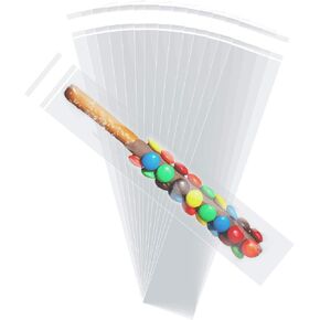 Morepack Self Sealing Cellophane Bags,2x10 Inches Clear Pretzel Rod Bags, 200 Pcs Resealable Cellophane Bags Self Adhesive