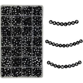WangLaap 1450Pcs Letter Beads, Acrylic 4x7mm Round Letter Beads Kits, Alphabet Beads A-Z and Red Heart Black Star Beads for Bracelets Necklaces DIY Jewelry Making (White)