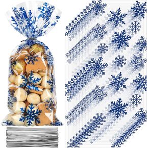 Outus 100 Pieces Christmas Cellophane Treat Bags, Plastic Christmas Cello Bags with Twist Ties for Candy, Cookie, Goodies, Gift Wrap, Xmas Party Favor Supplies (Snowflake Pattern) in Saudi Arabia