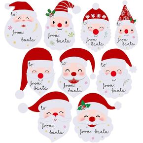 Winlyn 8 Sheets 144 Pcs "from Santa" Tag Stickers Christmas Labels Stickers Name Tag Stickers in Assorted Cute Smile Santa Claus Designs for Holiday Festive Wrapping Party Favors in Kuwait