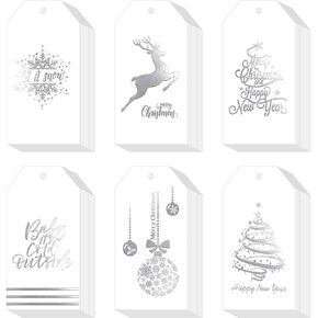 Whaline 120Pcs Christmas Red Foil Paper Gift Tags Holiday Hang Name Tag Label with Twine for DIY Xmas Winter Present Happy New Year Party Decoration