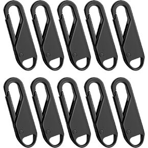 10 Pieces Zipper Pull Replacement Zipper Repair Kit Zipper Slider Pull Tab Universal Zipper Fixer Metal Zipper Head (Black)