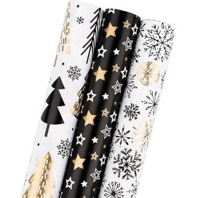 MAYPLUSS Gift Wrapping Paper Roll - 17In x 120In Per Roll - Luxury Black and Gold Stripe Anniversary Present Gift Wrap Paper for Men Birthday, Christmas, Wedding, Graduation, Father's Day and Party