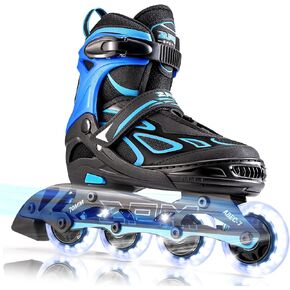2PM SPORTS Vinal Girls Adjustable Flashing Inline Skates, All Wheels Light Up, Fun Illuminating Skates for Kids and Men