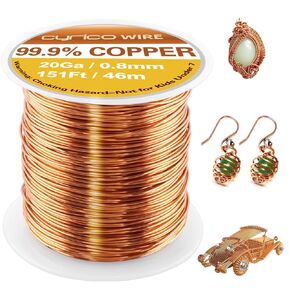 99.9% Pure Copper Wire, 16 Gauge 102 Feet Solid Copper Wire for Jewelry Making Crafts, Electroculture Gardening Antenna, Cyrico Bendable Soft Copper Wire for Plants