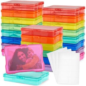 Bright Creations 24 Photo Storage Boxes for 4x6 Pictures, Photo Organizer Storage Containers with 40 Blank Labels (Clear, 64 Total Pieces)
