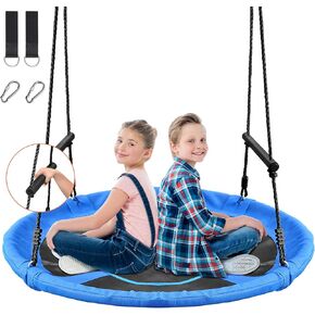 Saucer Tree Swing 40 Inch, 700 lb Weight Capacity Outdoor Flying Swing with Tree Strap, 900D Oxford Fabric Waterproof Steel Frame and Carabiner for Playground and Backyard (Blue)