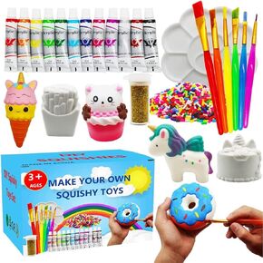 Korilave Squishies Toy Painting Kit for Girls DIY Art Crafts, Jumbo Slow Rising Blank Unicorn Squishy Party Supplies Stress Anxiety Relief Toy for Kids 4 5 6 7 8 Years Old(27Pcs) in Kuwait
