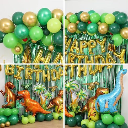 LFVIK Dinosaur Birthday Party Decorations&Balloons Arch Garland Kit(Gold,Green),Dinosaurs Balloons,HAPPY BIRTHDAY Balloons,Curtains,for Dino Themed Kid's Party,Shower,Celebration. in Kuwait