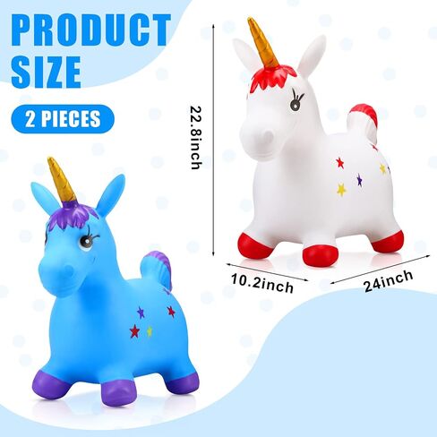 2 Pcs Bouncy Unicorn Horse Hopper with Pump Inflatable Hopping Horse Jumping Horse Bouncing Hopper Animal Bouncy Hopper Hopper Bouncer for Indoor Outdoor Boys Girls, Blue and White in Saudi Arabia
