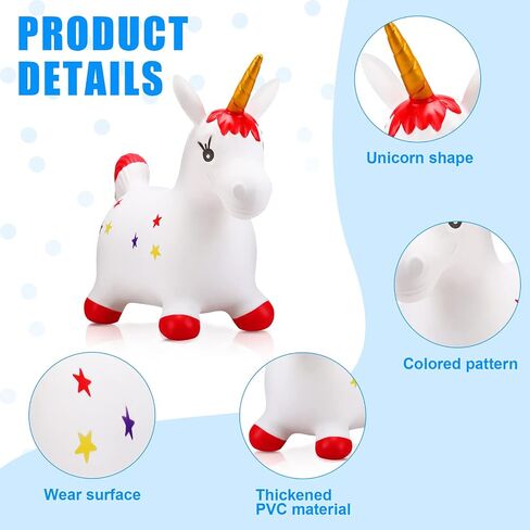 2 Pcs Bouncy Unicorn Horse Hopper with Pump Inflatable Hopping Horse Jumping Horse Bouncing Hopper Animal Bouncy Hopper Hopper Bouncer for Indoor Outdoor Boys Girls, Blue and White in Saudi Arabia