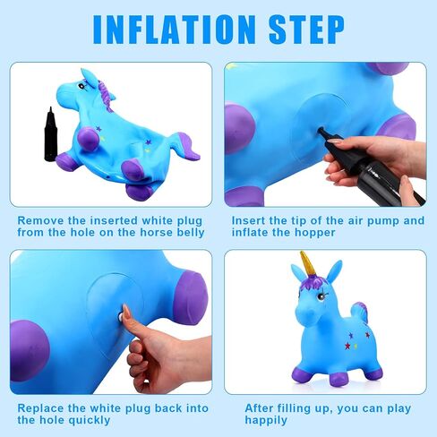 2 Pcs Bouncy Unicorn Horse Hopper with Pump Inflatable Hopping Horse Jumping Horse Bouncing Hopper Animal Bouncy Hopper Hopper Bouncer for Indoor Outdoor Boys Girls, Blue and White in Saudi Arabia