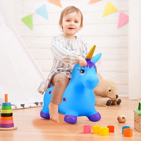 2 Pcs Bouncy Unicorn Horse Hopper with Pump Inflatable Hopping Horse Jumping Horse Bouncing Hopper Animal Bouncy Hopper Hopper Bouncer for Indoor Outdoor Boys Girls, Blue and White in Saudi Arabia