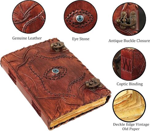 Hocus Pocus كتاب التعويذات دفتر ملاحظات مصنوع يدويًا من الجلد العتيق مع كتاب قفل للظلال وكتاب التعويذة Hocus Pocus 2 كتب إملائية مع نوبات حقيقية مثالية لمستلزمات السحر والديكور في الهالوين وهدايا عيد الميلاد للديكور العتيق 13 × 10 بوصة in Kuwait