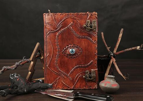 Hocus Pocus كتاب التعويذات دفتر ملاحظات مصنوع يدويًا من الجلد العتيق مع كتاب قفل للظلال وكتاب التعويذة Hocus Pocus 2 كتب إملائية مع نوبات حقيقية مثالية لمستلزمات السحر والديكور في الهالوين وهدايا عيد الميلاد للديكور العتيق 13 × 10 بوصة in Kuwait